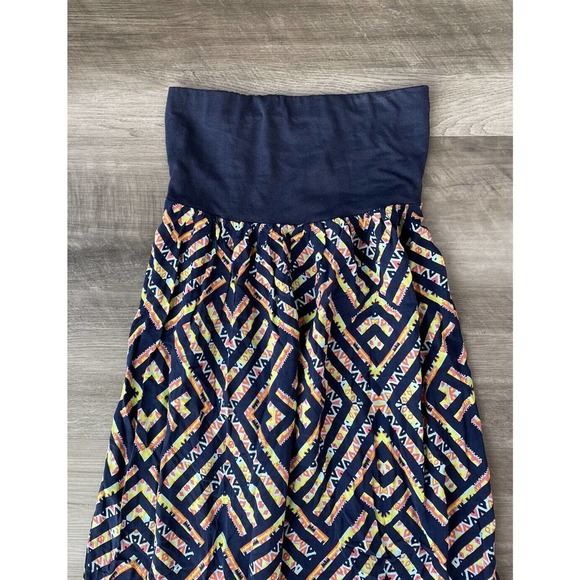 Xhilaration Navy Blue Neon Southwestern Print Maxi Dress XS Strapless K6 - Picture 3 of 4